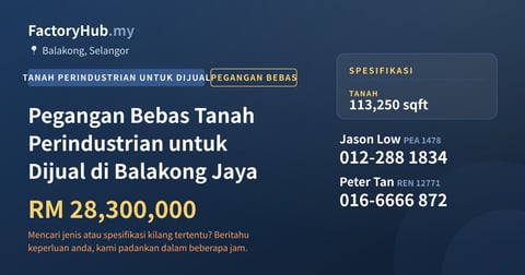 Tanah Untuk Dijual - Pegangan Bebas Tanah Perindustrian untuk Dijual di Balakong Jaya - Balakong, Selangor