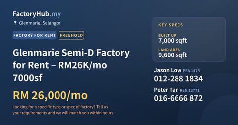 Factory For Rent - Glenmarie Semi-D Factory for Rent – RM26K/mo 7000sf - Glenmarie, Selangor