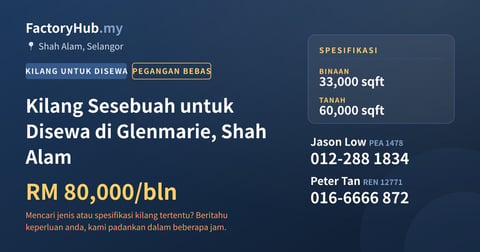 Kilang Untuk Disewa - Kilang Sesebuah untuk Disewa di Glenmarie, Shah Alam - Shah Alam, Selangor