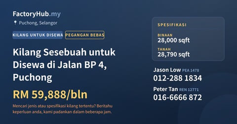 Kilang Untuk Disewa - Kilang Sesebuah untuk Disewa di Jalan BP 4, Puchong - Puchong, Selangor