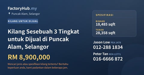 Kilang Untuk Dijual - Kilang Sesebuah 3 Tingkat untuk Dijual di Puncak Alam, Selangor - Puncak Alam, Selangor