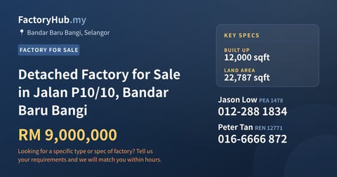 Factory For Sale - Detached Factory for Sale in Jalan P10/10, Bandar Baru Bangi - Bandar Baru Bangi, Selangor