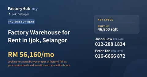 Factory For Rent - Factory Warehouse for Rent in Ijok, Selangor - Ijok, Selangor