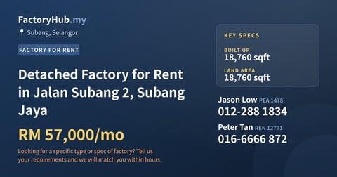 Factory For Rent - Detached Factory for Rent in Jalan Subang 2, Subang Jaya - Subang, Selangor