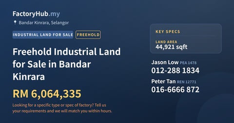 Land For Sale - Freehold Industrial Land for Sale in Bandar Kinrara - Bandar Kinrara, Selangor