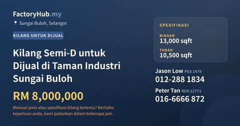 Kilang Untuk Dijual - Kilang Semi-D untuk Dijual di Taman Industri Sungai Buloh - Sungai Buloh, Selangor