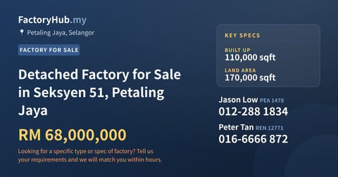 Factory For Sale - Detached Factory for Sale in Seksyen 51, Petaling Jaya - Petaling Jaya, Selangor