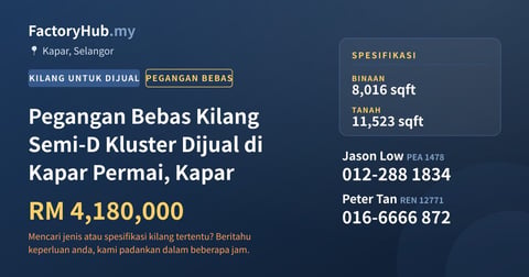Kilang Untuk Dijual - Pegangan Bebas Kilang Semi-D Kluster Dijual di Kapar Permai, Kapar - Kapar, Selangor