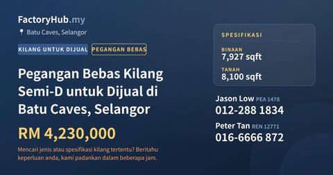 Kilang Untuk Dijual - Pegangan Bebas Kilang Semi-D untuk Dijual di Batu Caves, Selangor - Batu Caves, Selangor