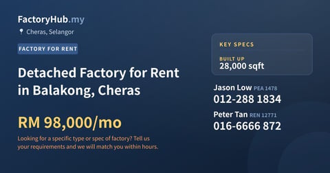 Factory For Rent - Detached Factory for Rent in Balakong, Cheras - Cheras, Selangor