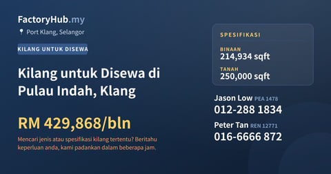 Kilang Untuk Disewa - Kilang untuk Disewa di Pulau Indah, Klang - Port Klang, Selangor
