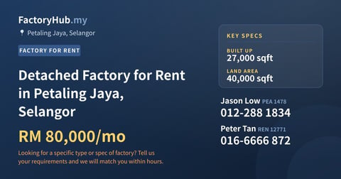 Factory For Rent - Detached Factory for Rent in Petaling Jaya, Selangor - Petaling Jaya, Selangor