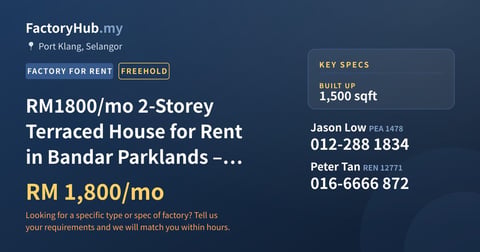 Residential For Rent - RM1800/mo 2-Storey Terraced House for Rent in Bandar Parklands – 1500sf - Port Klang, Selangor