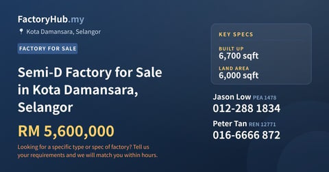 Factory For Sale - Semi-D Factory for Sale in Kota Damansara, Selangor - Kota Damansara, Selangor