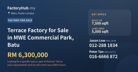 Factory For Sale - Terrace Factory for Sale in MWE Commercial Park, Batu - Batu, Kuala Lumpur