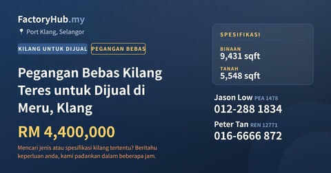 Kilang Untuk Dijual - Pegangan Bebas Kilang Teres untuk Dijual di Meru, Klang - Port Klang, Selangor