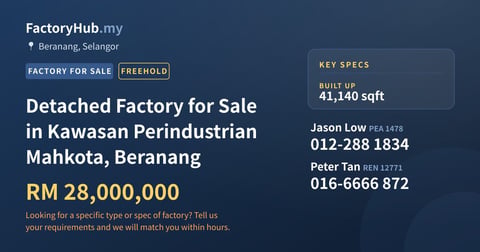 Factory For Sale - Detached Factory for Sale in Kawasan Perindustrian Mahkota, Beranang - Beranang, Selangor