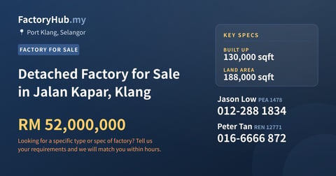 Factory For Sale - Detached Factory for Sale in Jalan Kapar, Klang - Port Klang, Selangor