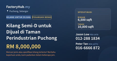 Kilang Untuk Dijual - Kilang Semi-D untuk Dijual di Taman Perindustrian Puchong - Puchong, Selangor
