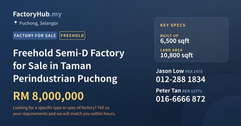 Factory For Sale - Freehold Semi-D Factory for Sale in Taman Perindustrian Puchong - Puchong, Selangor