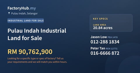 Land For Sale - Pulau Indah Industrial Land for Sale - Pulau Indah, Selangor