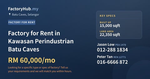 Factory For Rent - Factory for Rent in Kawasan Perindustrian Batu Caves - Batu Caves, Selangor