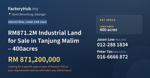 Land For Sale - RM871.2M Industrial Land for Sale in Tanjung Malim – 400acres - Tanjung Malim, Perak