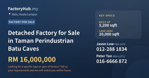 Factory For Sale - Detached Factory for Sale in Taman Perindustrian Batu Caves - Batu, Kuala Lumpur