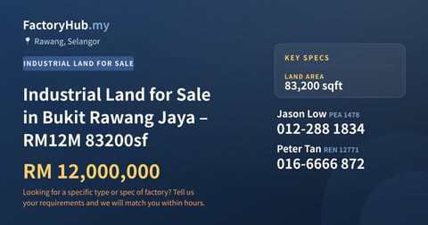 Land For Sale - Industrial Land for Sale in Bukit Rawang Jaya – RM12M 83200sf - Rawang, Selangor