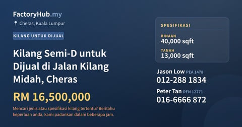 Kilang Untuk Dijual - Kilang Semi-D untuk Dijual di Jalan Kilang Midah, Cheras - Cheras, Kuala Lumpur