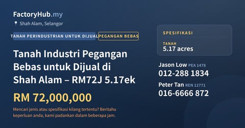 Tanah Untuk Dijual - Tanah Industri Pegangan Bebas untuk Dijual di Shah Alam – RM72J 5.17ek - Shah Alam, Selangor