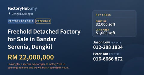 Factory For Sale - Freehold Detached Factory for Sale in Bandar Serenia, Dengkil - Dengkil, Selangor
