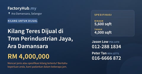 Kilang Untuk Dijual - Kilang Teres Dijual di Tmn Perindustrian Jaya, Ara Damansara - Ara Damansara, Selangor
