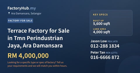 Factory For Sale - Terrace Factory for Sale in Tmn Perindustrian Jaya, Ara Damansara - Ara Damansara, Selangor