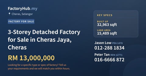 Factory For Sale - 3-Storey Detached Factory for Sale in Cheras Jaya, Cheras - Cheras, Selangor