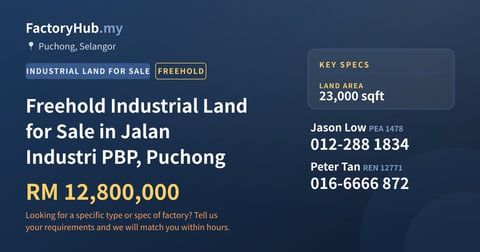 Land For Sale - Freehold Industrial Land for Sale in Jalan Industri PBP, Puchong - Puchong, Selangor