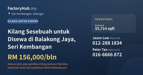 Kilang Untuk Disewa - Kilang Sesebuah untuk Disewa di Balakong Jaya, Seri Kembangan - Seri Kembangan, Selangor
