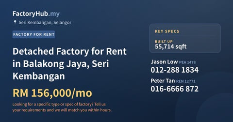 Factory For Rent - Detached Factory for Rent in Balakong Jaya, Seri Kembangan - Seri Kembangan, Selangor