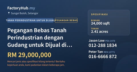 Tanah Untuk Dijual - Pegangan Bebas Tanah Perindustrian dengan Gudang untuk Dijual di Sungai Buloh – RM29J 105000kp - Sungai Buloh, Selangor