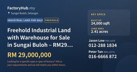 Land For Sale - Freehold Industrial Land with Warehouse for Sale in Sungai Buloh – RM29M 105000sf - Sungai Buloh, Selangor