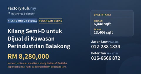 Kilang Untuk Dijual - Kilang Semi-D untuk Dijual di Kawasan Perindustrian Balakong - Balakong, Selangor