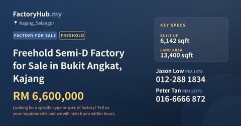 Factory For Sale - Freehold Semi-D Factory for Sale in Bukit Angkat, Kajang - Kajang, Selangor