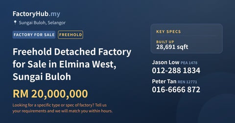 Factory For Sale - Freehold Detached Factory for Sale in Elmina West, Sungai Buloh - Sungai Buloh, Selangor