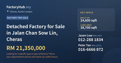 Factory For Sale - Detached Factory for Sale in Jalan Chan Sow Lin, Cheras - Cheras, Kuala Lumpur