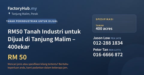 Tanah Untuk Dijual - RM50 Tanah Industri untuk Dijual di Tanjung Malim – 400ekar - Tanjung Malim, Perak
