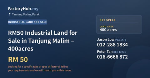 Land For Sale - RM50 Industrial Land for Sale in Tanjung Malim – 400acres - Tanjung Malim, Perak