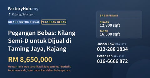 Kilang Untuk Dijual - Pegangan Bebas: Kilang Semi-D untuk Dijual di Taming Jaya, Kajang - Kajang, Selangor
