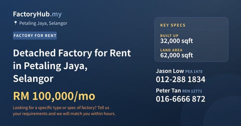 Factory For Rent - Detached Factory for Rent in Petaling Jaya, Selangor - Petaling Jaya, Selangor
