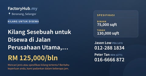 Kilang Untuk Disewa - Kilang Sesebuah untuk Disewa di Jalan Perusahaan Utama, Beranang - Beranang, Selangor