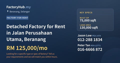 Factory For Rent - Detached Factory for Rent in Jalan Perusahaan Utama, Beranang - Beranang, Selangor